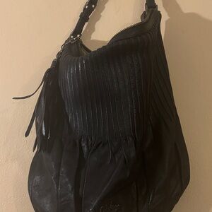 Cole Haan Black Pleated Leather Shoulder Bag